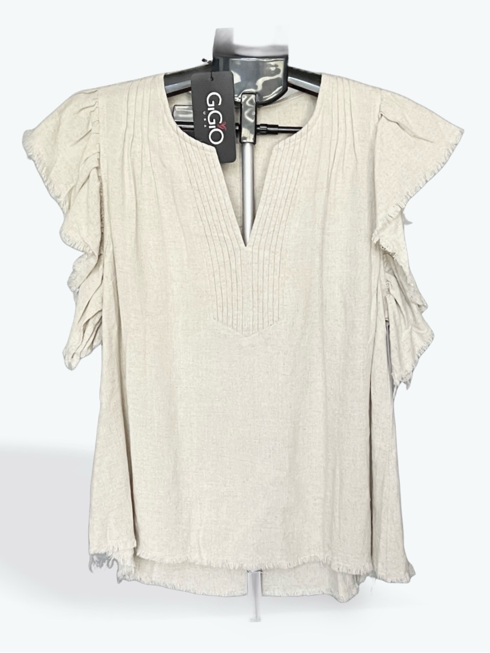 GiGIO Cream Pintuck Ruffle Sleeve Top